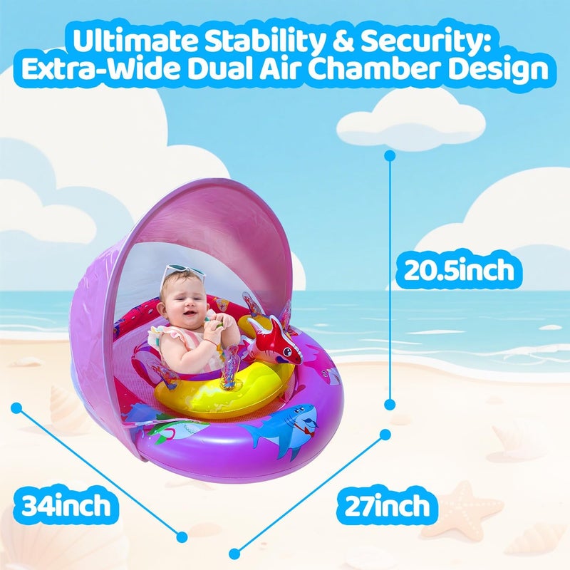 RAYBITU Inflatable Baby Pool Float with UPF50+ Sun Protection Canopy, Adjustable Safety Seat & Interactive Toy Play Console - Includes Ocean Animal Toys for Infants & Toddlers 3-36 Months - Image 4